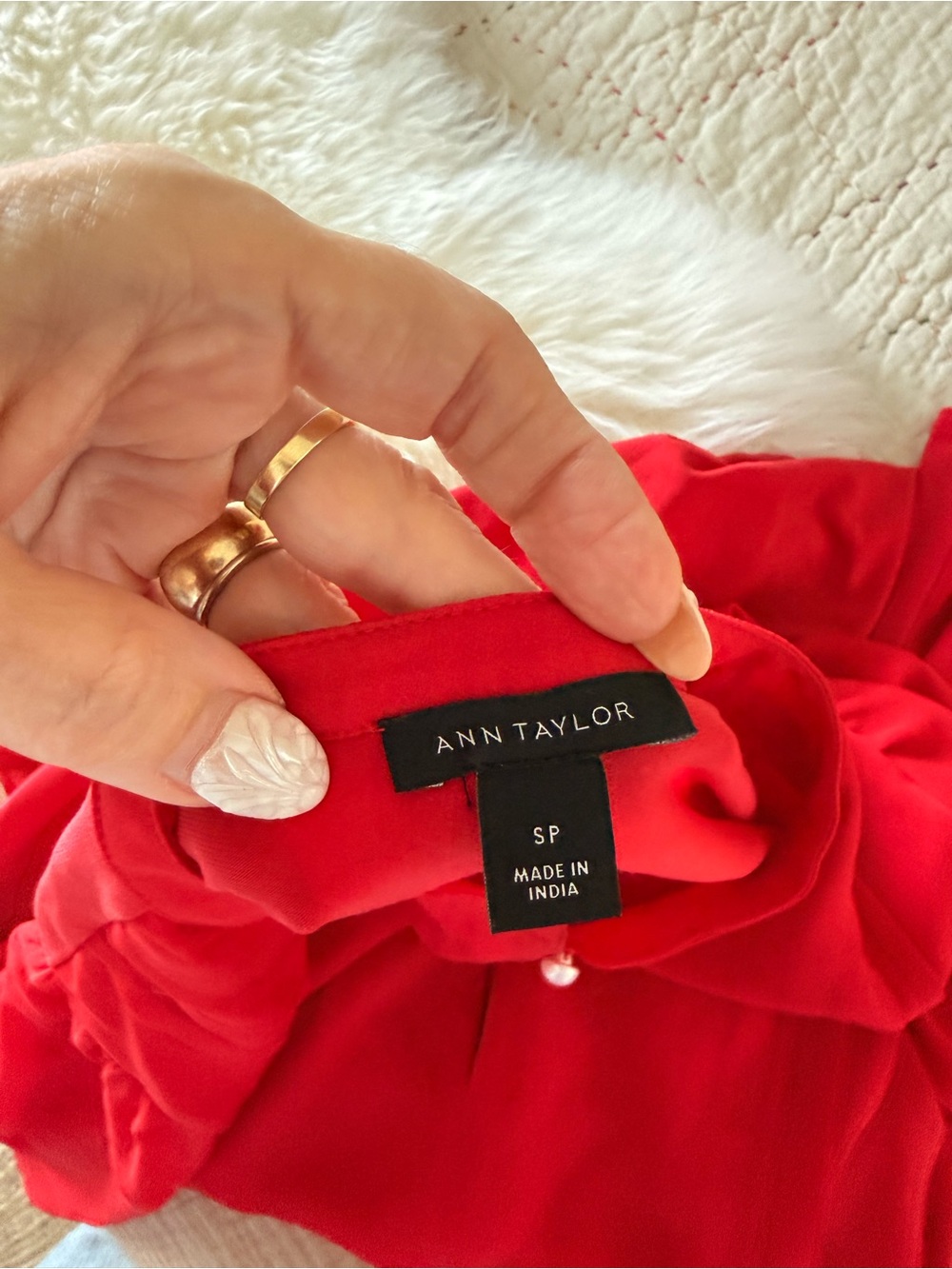 Ann Taylor mixed media red blouse small petite ps long sleeve sp - Picture 5 of 7